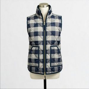 J Crew Buffalo Plaid Blue Excursion Puffer Vest